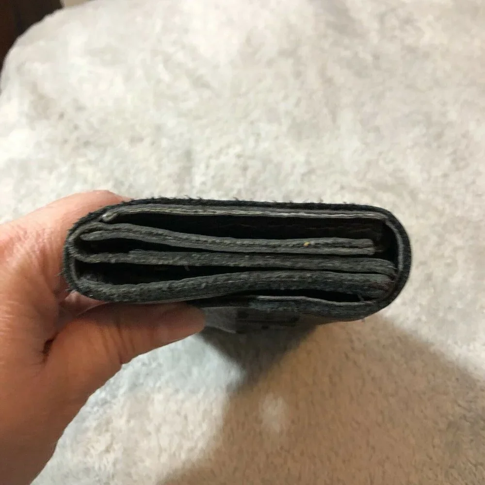 Vintage HARLEY DAVIDSON Biker Black Leather Large Trifold Wallet Embroidered